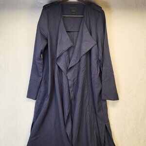 Elodie Drape Front Coat Women’s XL Navy Blue Flowy Lightweight Trench